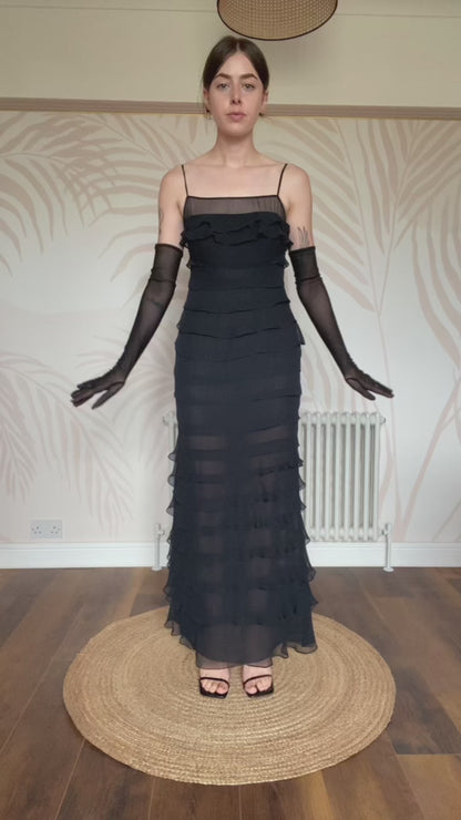 John Charles black layered evening dress UK 8