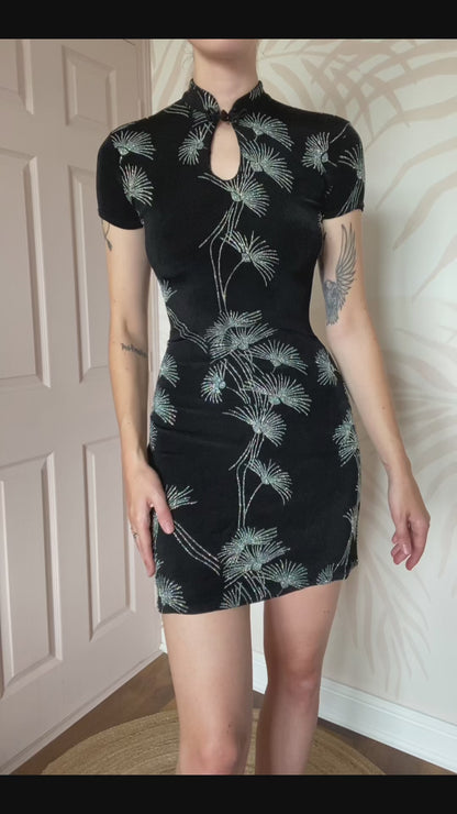 Black Glitter Short Sleeve Mini Dress UK 10