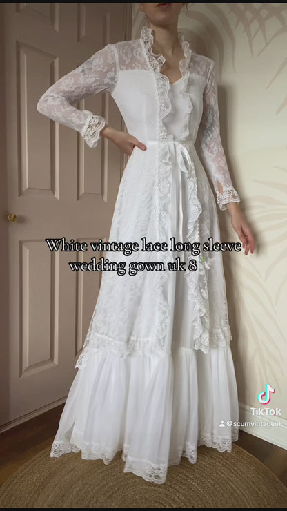 White lace long sleeve wedding dress UK 8