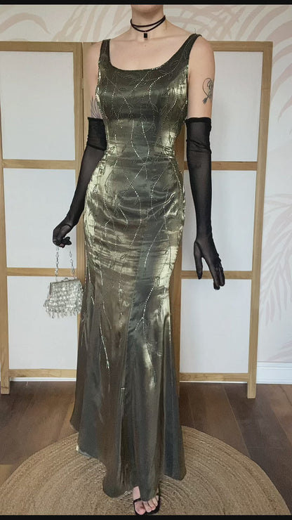 Christine Elizabeth iridescent green beaded gown UK 12