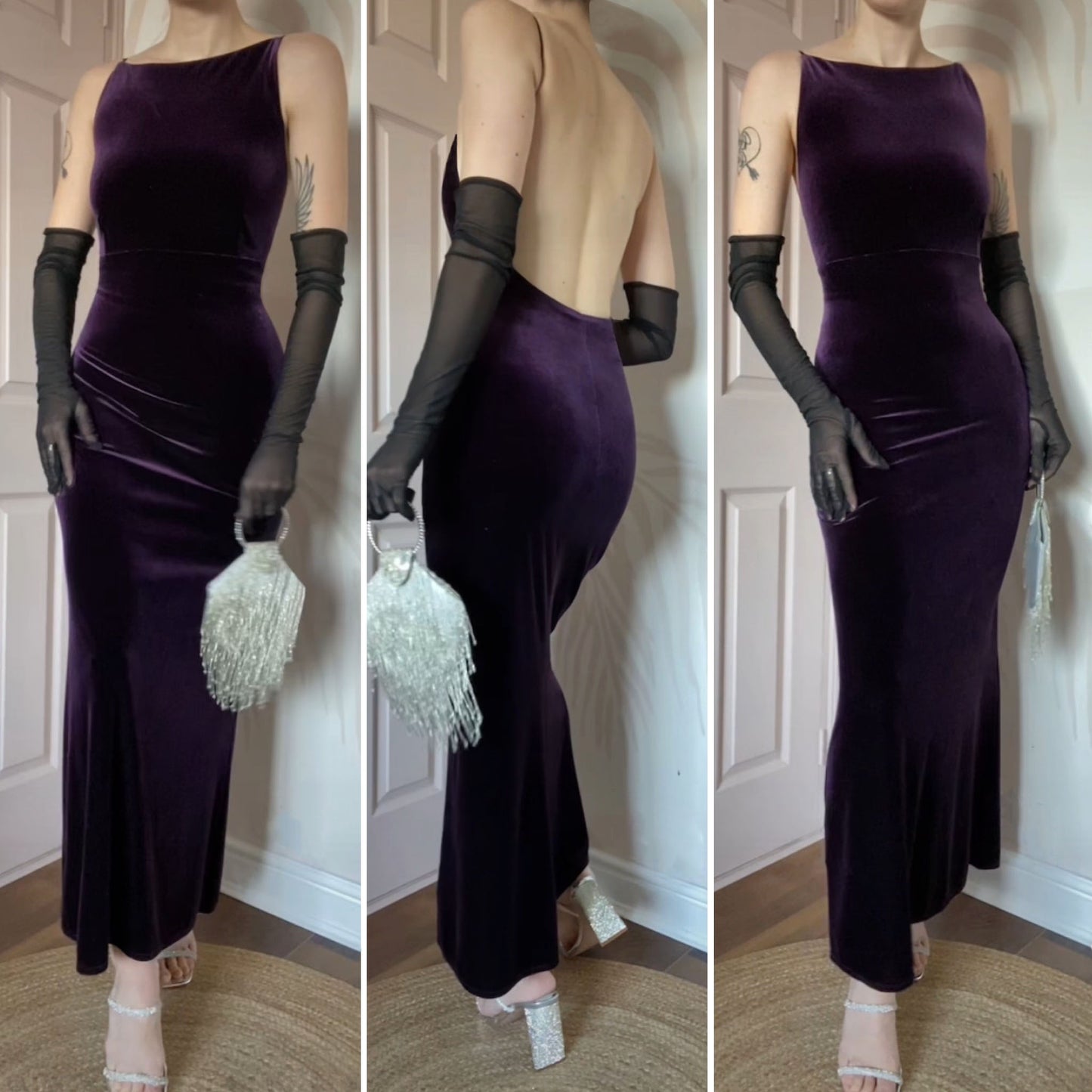 Principles purple velvet stretch evening dress UK 16
