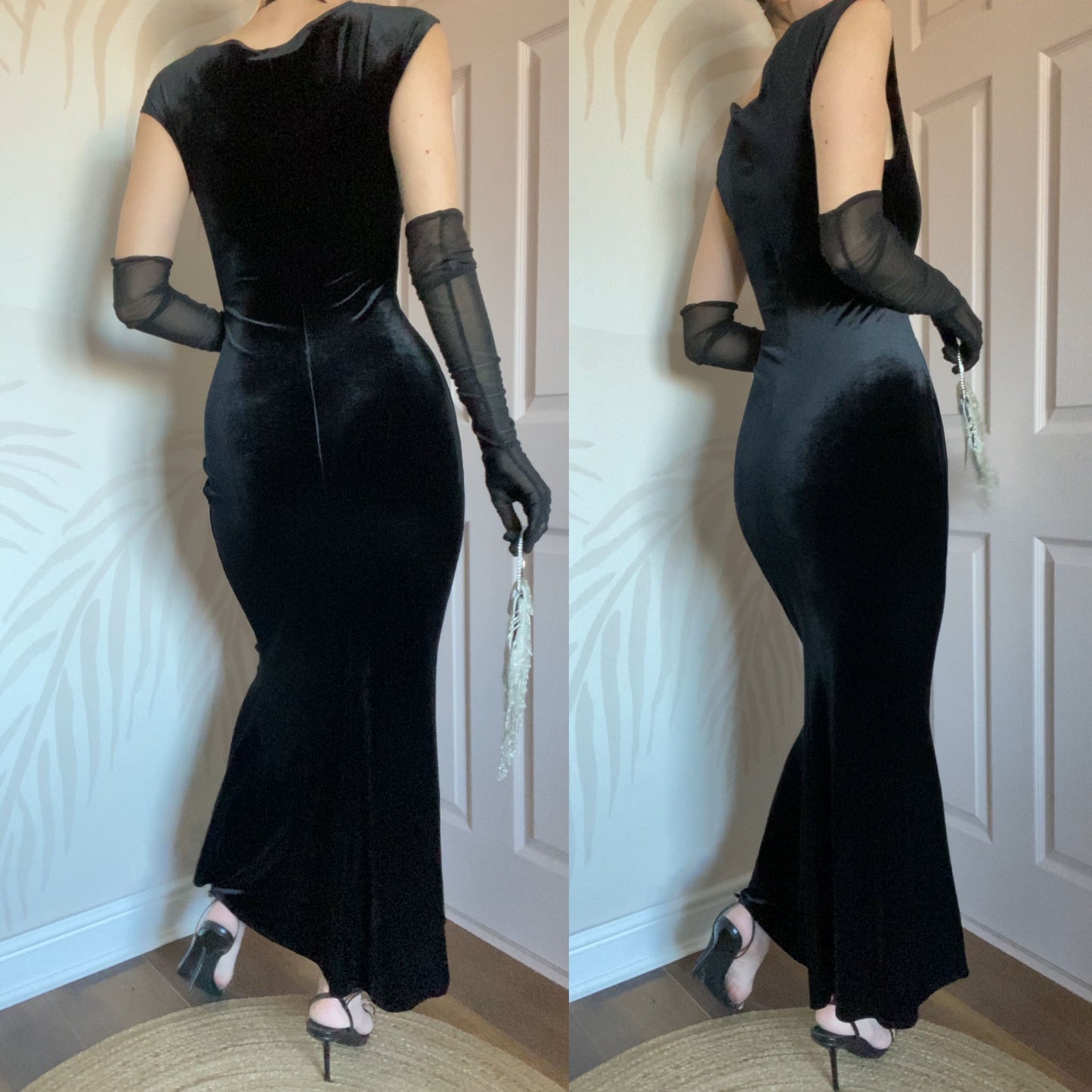 Principles black velvet stretch 90s evening dress UK 12-14