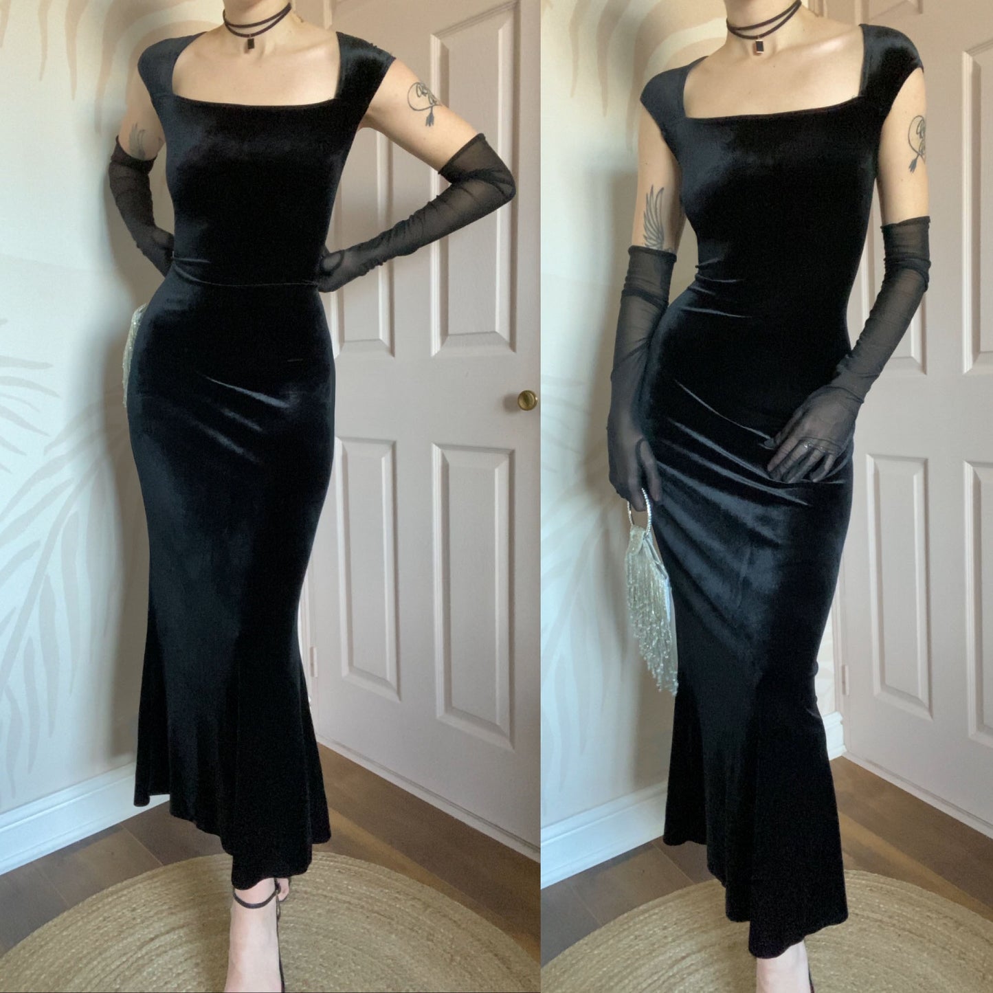 Principles black velvet stretch 90s evening dress UK 12-14