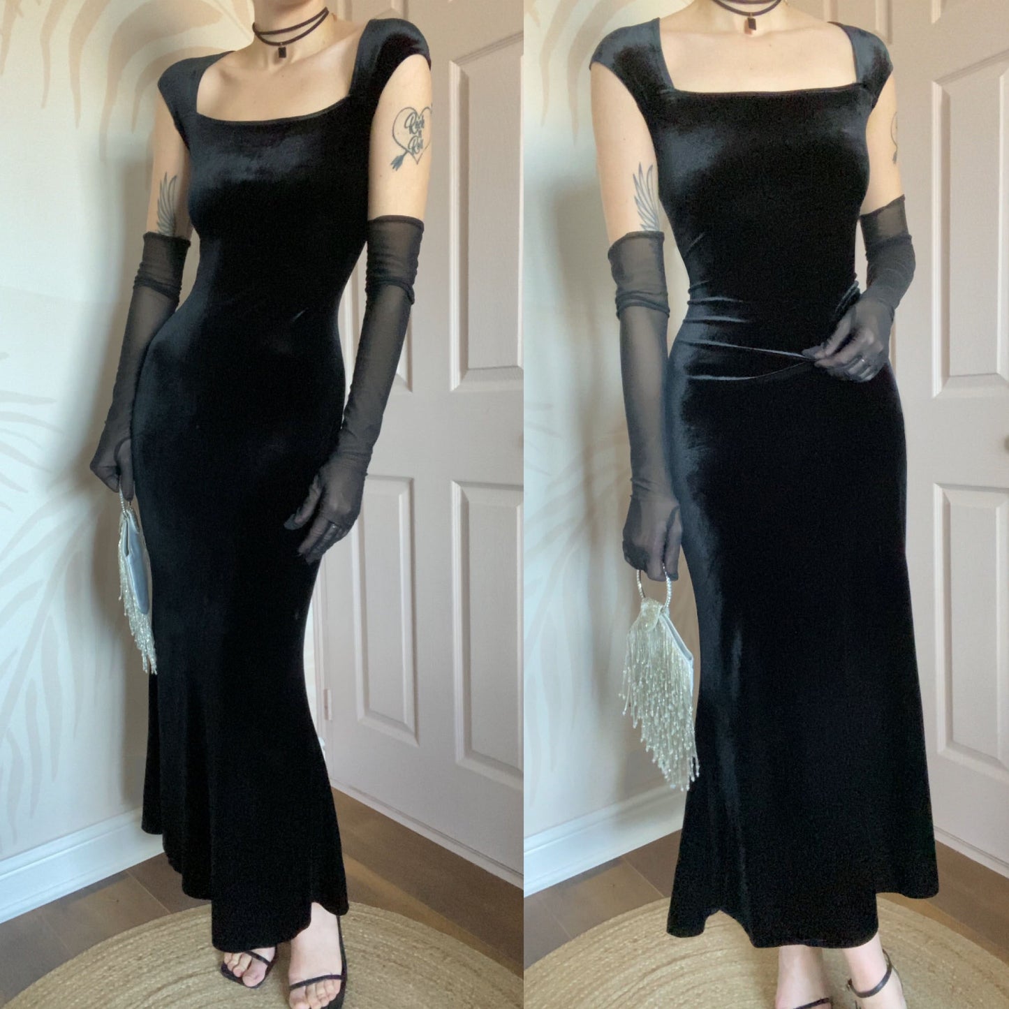 Principles black velvet stretch 90s evening dress UK 12-14