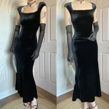 Principles black velvet stretch 90s evening dress UK 12-14