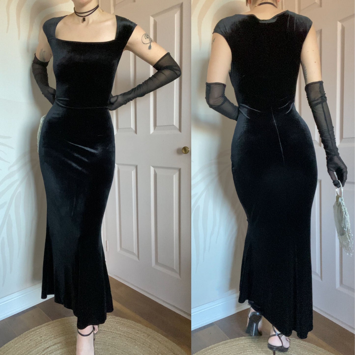 Principles black velvet stretch 90s evening dress UK 12-14