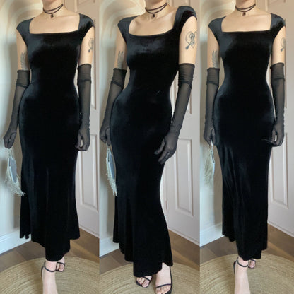 Principles black velvet stretch 90s evening dress UK 12-14