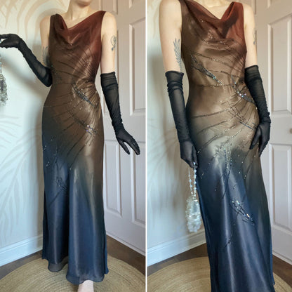Emma Somerset ombré slip beaded evening dress UK 12