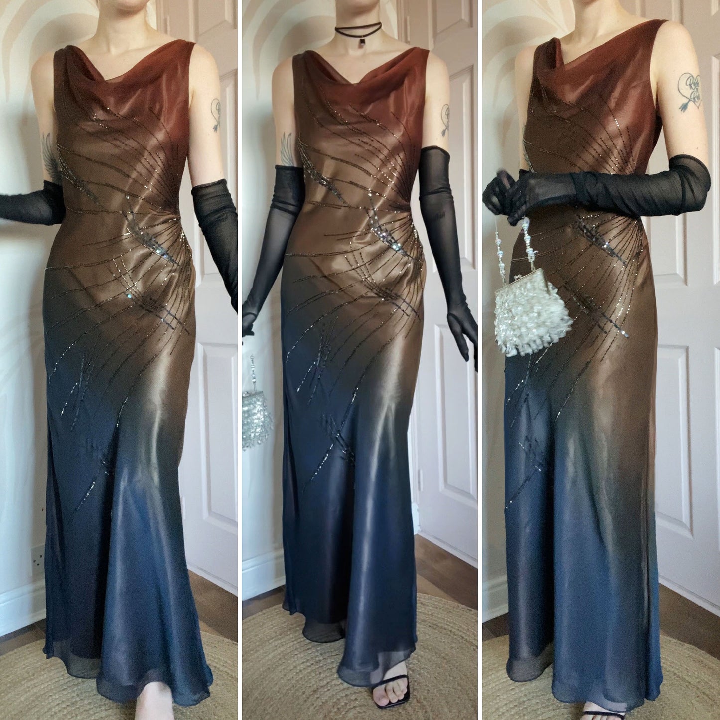 Emma Somerset ombré slip beaded evening dress UK 12