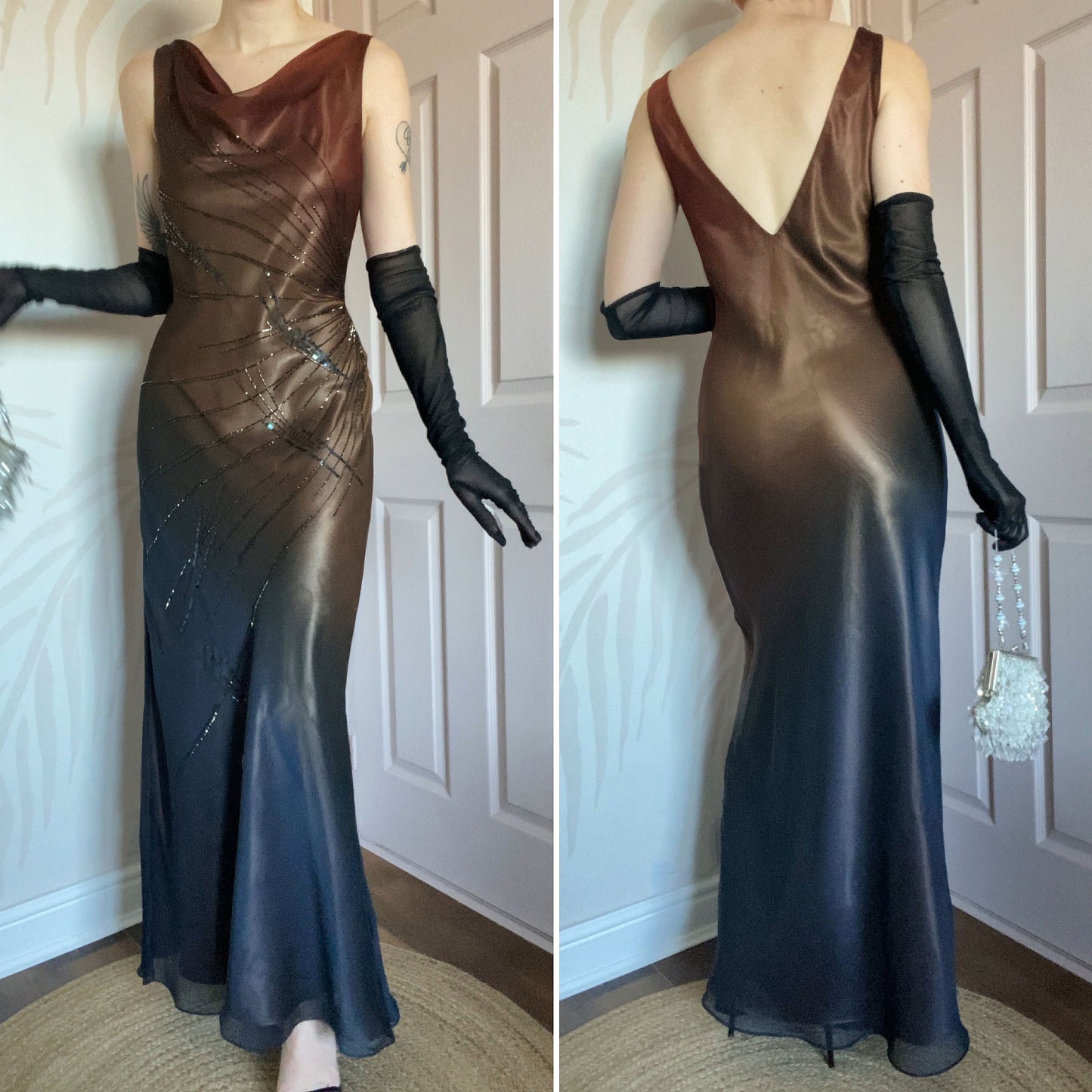 Emma Somerset ombré slip beaded evening dress UK 12