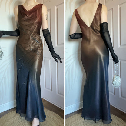 Emma Somerset ombré slip beaded evening dress UK 12