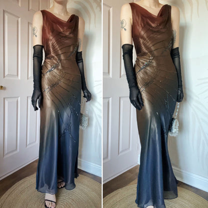 Emma Somerset ombré slip beaded evening dress UK 12