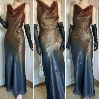 Emma Somerset ombré slip beaded evening dress UK 12