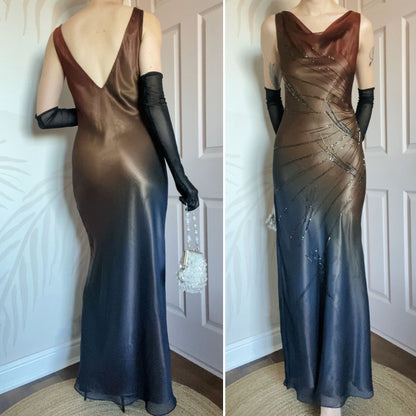 Emma Somerset ombré slip beaded evening dress UK 12