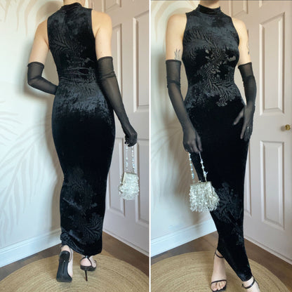 Velvet stretch bodycon high neck evening dress UK 8-10