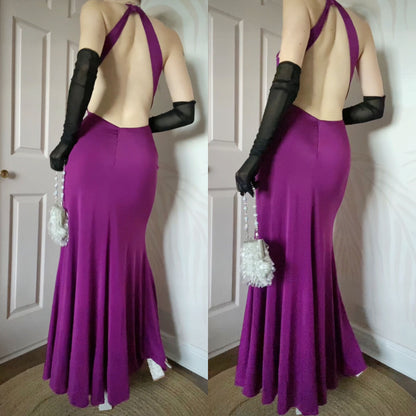 Yve London low cut purple stretch evening gown UK 10