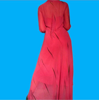 The most beautiful print pink chiffon 2-piece dress/jacket SET UK 12 - Free UK shipping