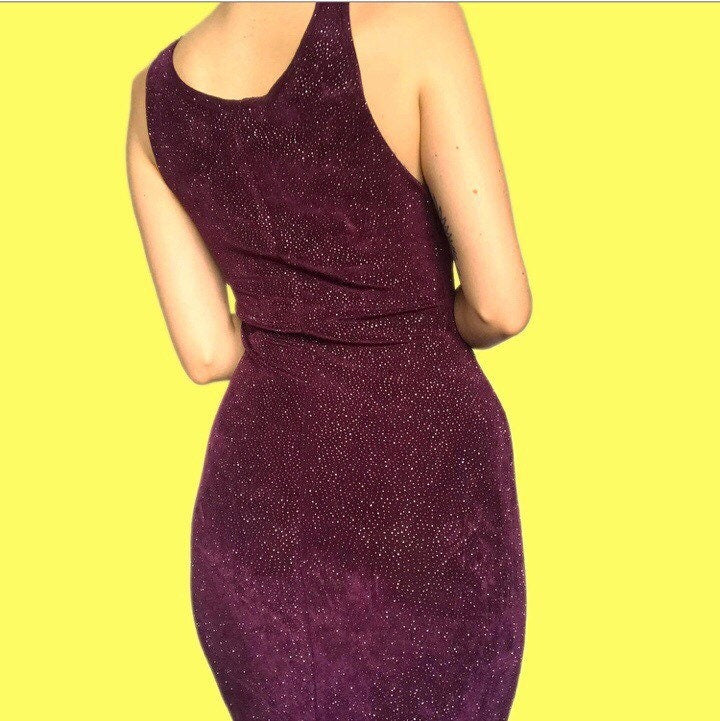 Beautiful glittery Bay Trading dark plum stretch maxi dress UK 10 - Free UK shipping