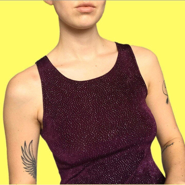 Beautiful glittery Bay Trading dark plum stretch maxi dress UK 10 - Free UK shipping