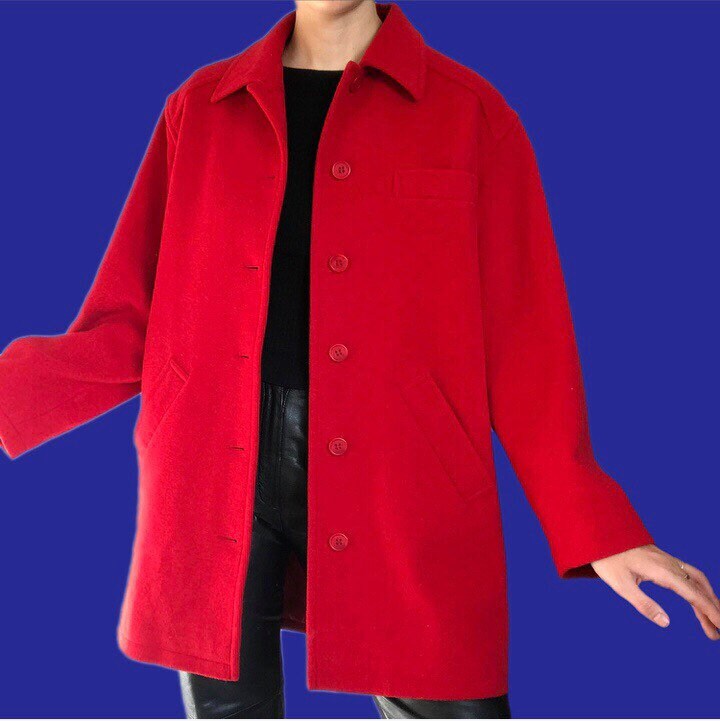 Vintage bright red wool blend oversized coat UK S - Free UK shipping