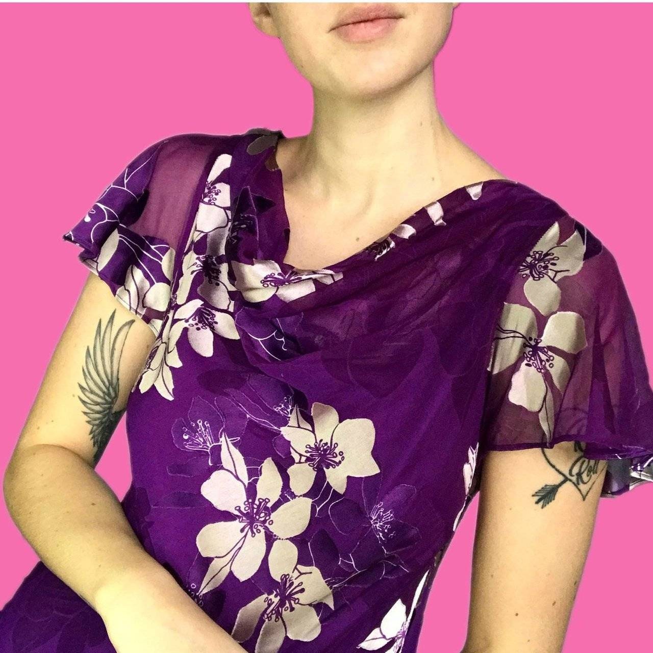 The most beautiful purple silk blend floral midi dress UK S