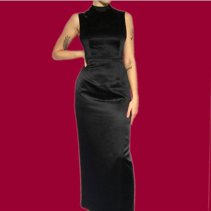 Beautiful 100% silk black/dark navy maxi dress UK 14