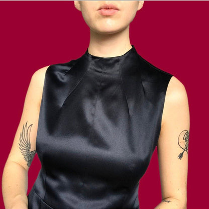 Beautiful 100% silk black/dark navy maxi dress UK 14