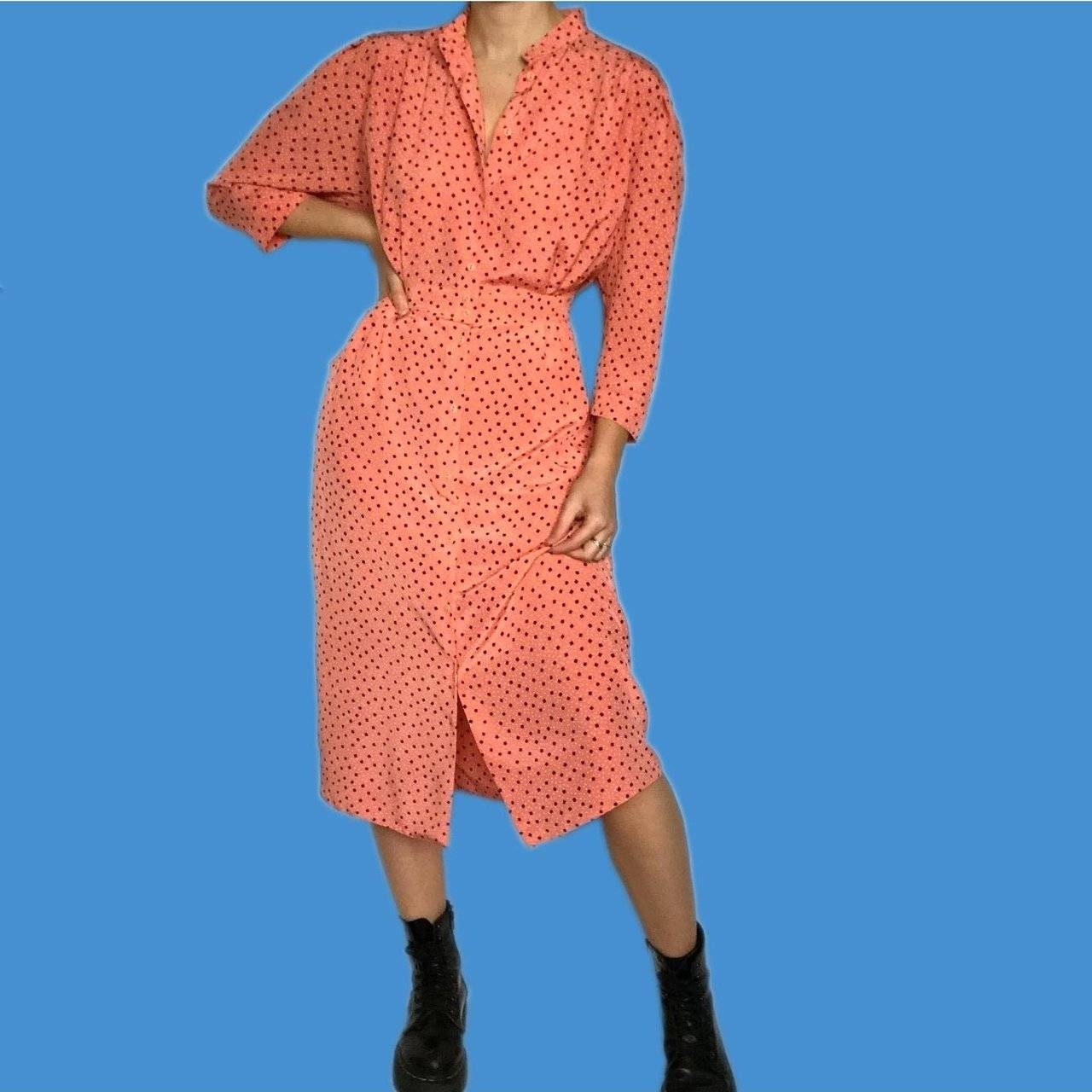 Vintage peachy dot print shirt dress UK 14