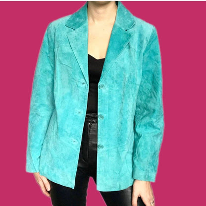 Vintage turquoise 100% real suede leather jacket UK L
