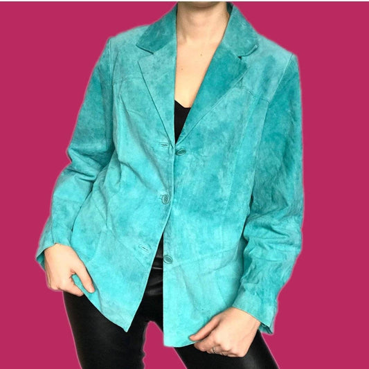 Vintage turquoise 100% real suede leather jacket UK L