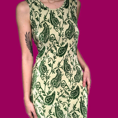 Stunning vintage green paisley print mini dress UK M