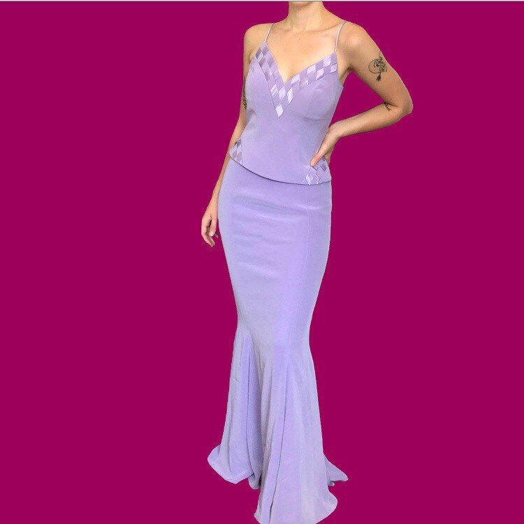 Beautiful vintage John Charles purple 3 piece top/skirt/blazer suit set UK 10