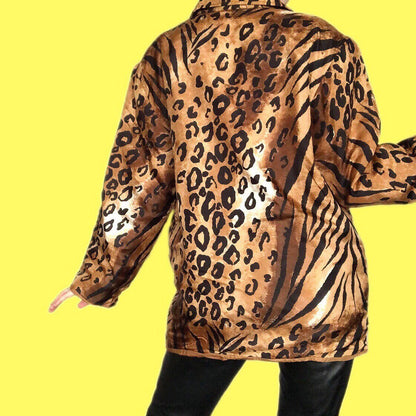Super cool vintage leopard print 100% silk light jacket UK L