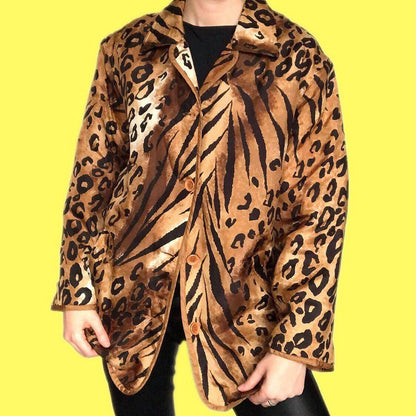 Super cool vintage leopard print 100% silk light jacket UK L