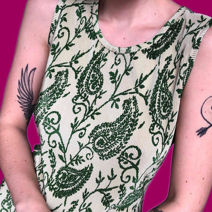 Stunning vintage green paisley print mini dress UK M