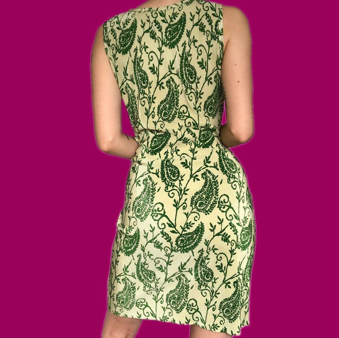 Stunning vintage green paisley print mini dress UK M