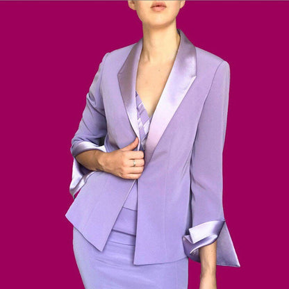 Beautiful vintage John Charles purple 3 piece top/skirt/blazer suit set UK 10