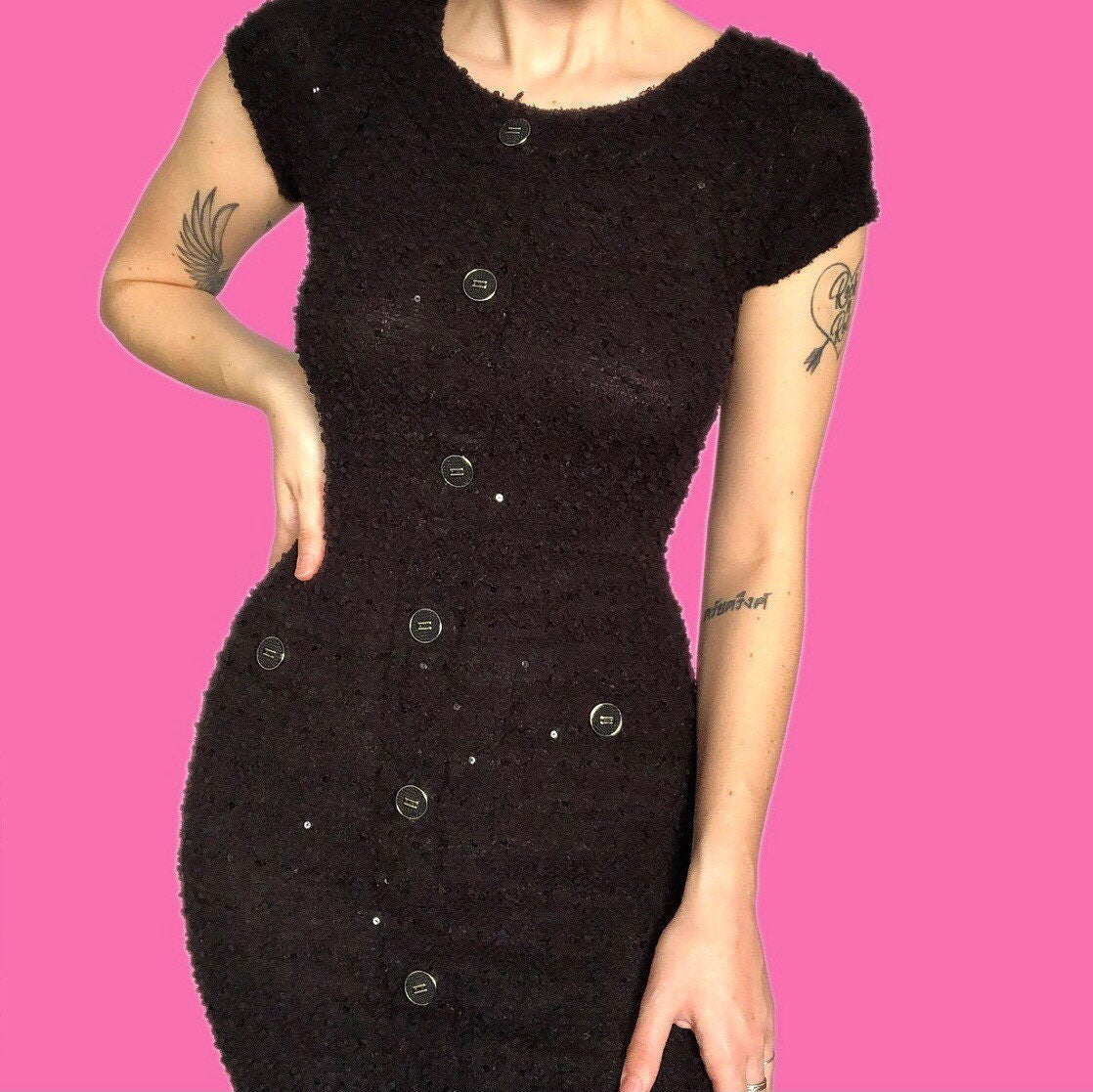 Stunning vintage black stretch mini dress UK S