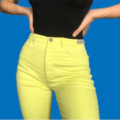 Beautiful vintage Betty Barclay bright lime/yellow denim jeans UK 10