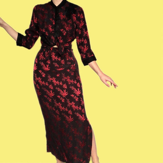 Stunning floral silk blend 2 piece top/skirt suit set UK 12