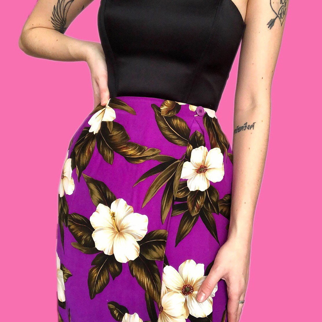 Beautiful vintage 100% silk floral purple mini wrap skirt UK 6