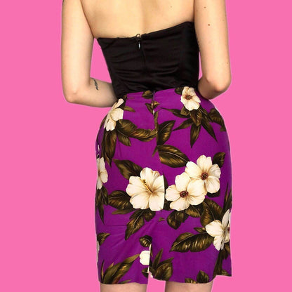 Beautiful vintage 100% silk floral purple mini wrap skirt UK 6