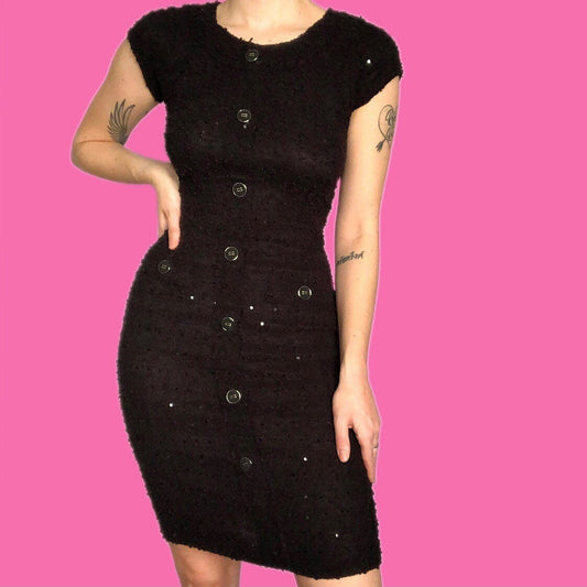 Stunning vintage black stretch mini dress UK S