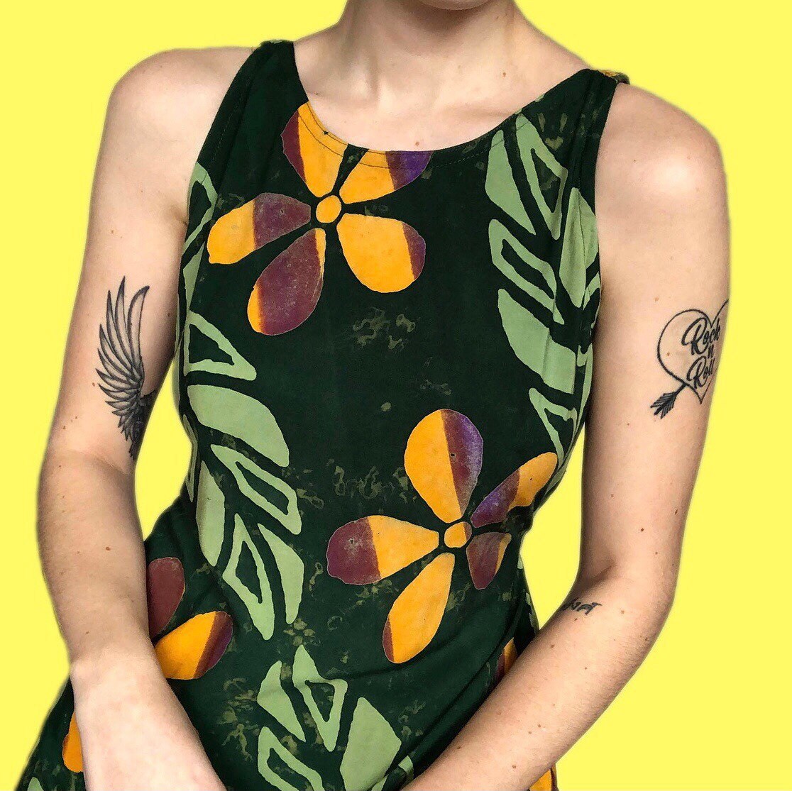 Stunning vintage green leafy print summer dress UK L