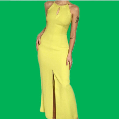 Beautiful vintage lime green fitted evening dress UK S