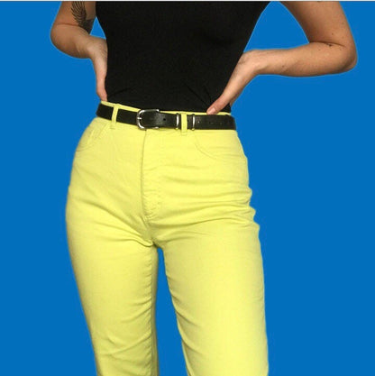 Beautiful vintage Betty Barclay bright lime/yellow denim jeans UK 10