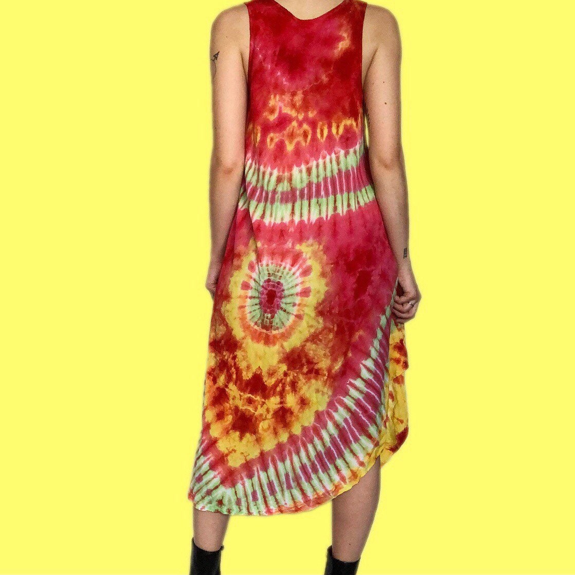 Stunning vintage bright colourful tie dye midi dress UK L