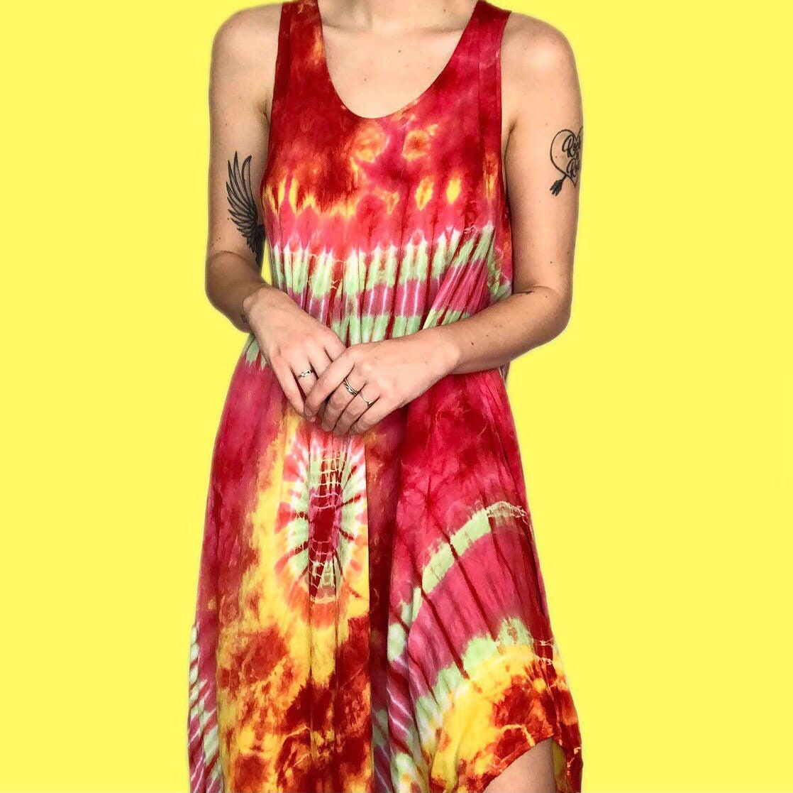 Stunning vintage bright colourful tie dye midi dress UK L