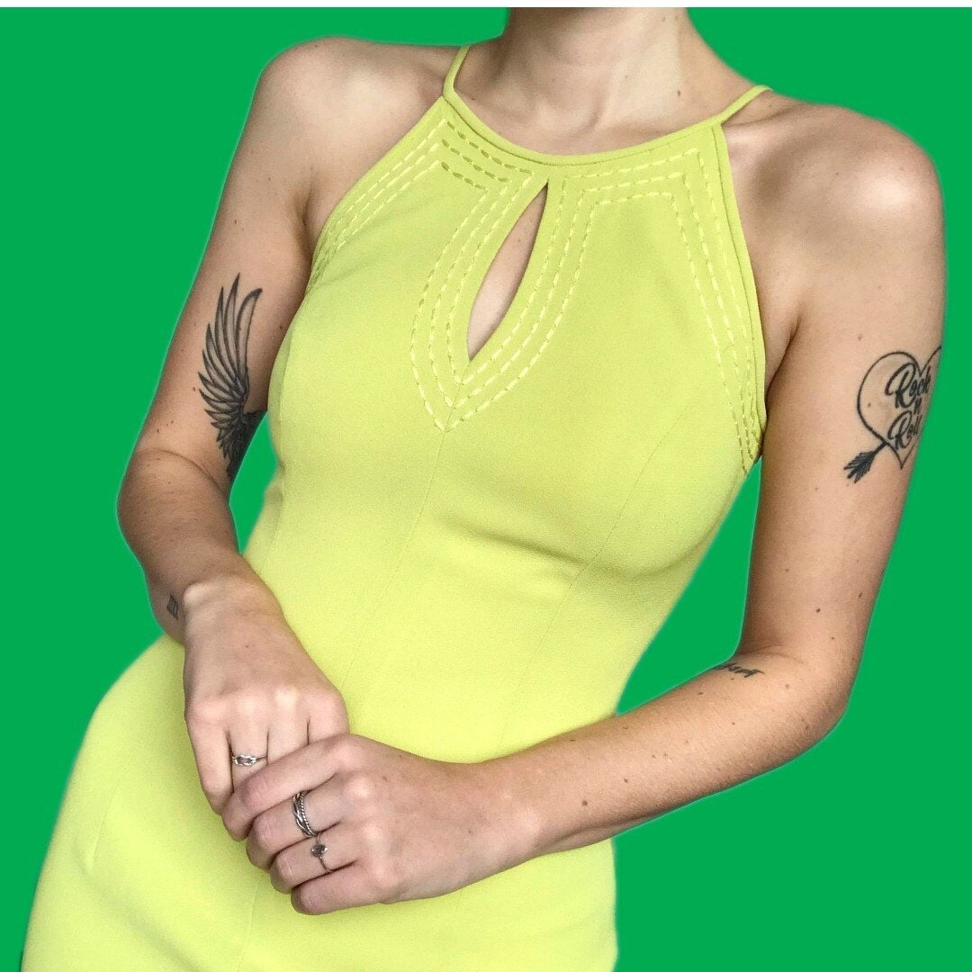 Beautiful vintage lime green fitted evening dress UK S