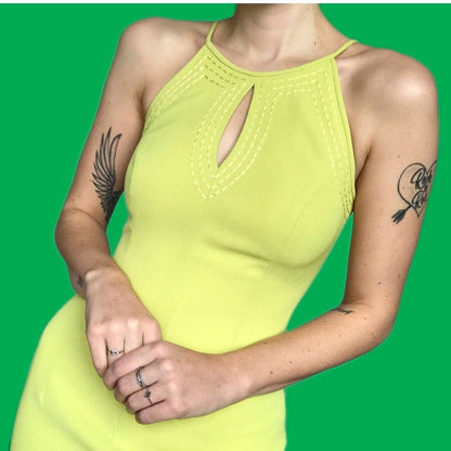 Beautiful vintage lime green fitted evening dress UK S